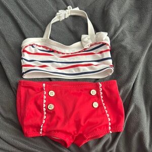 Janie & Jack Red and White Striped retro Bikini Set